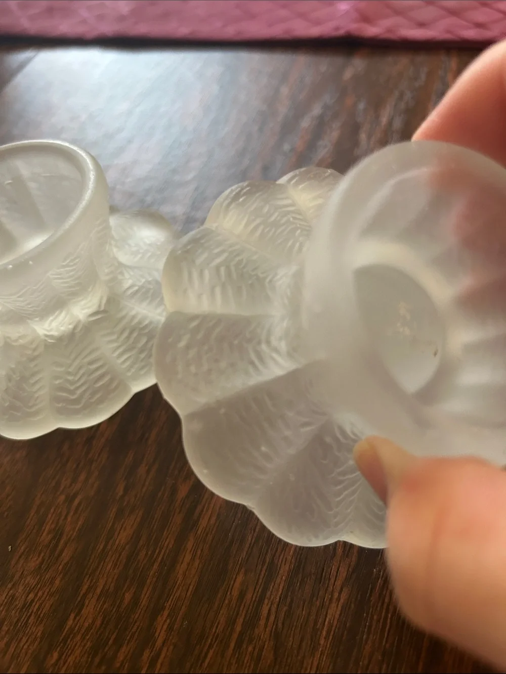 Vintage Versatile Frosted Glass Floral Tea Light or Taper Candle Holders (3 ea)